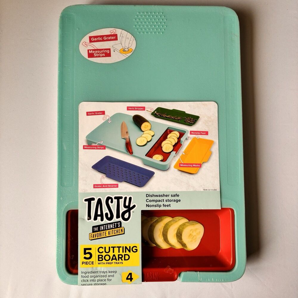 Tasty 5-Piece Cutting Board Prep Station Set with Removable Trays NEW IN BOX